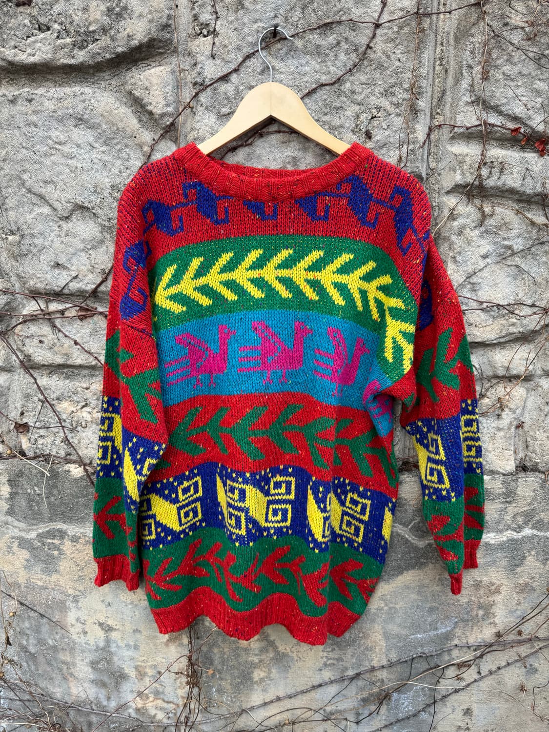 빈티지 아즈텍 패턴 네이티브 무늬 울 아크릴 핸드 니트 상품이미지1