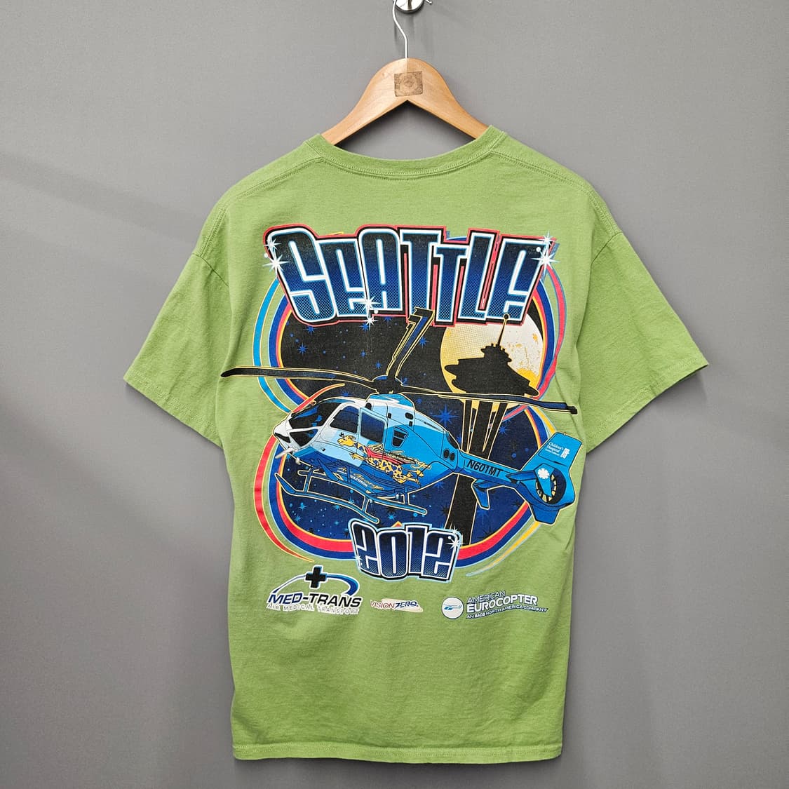 USA 90's Seattle 그래픽 프린팅 빈티지 반팔티 그린 상품이미지1