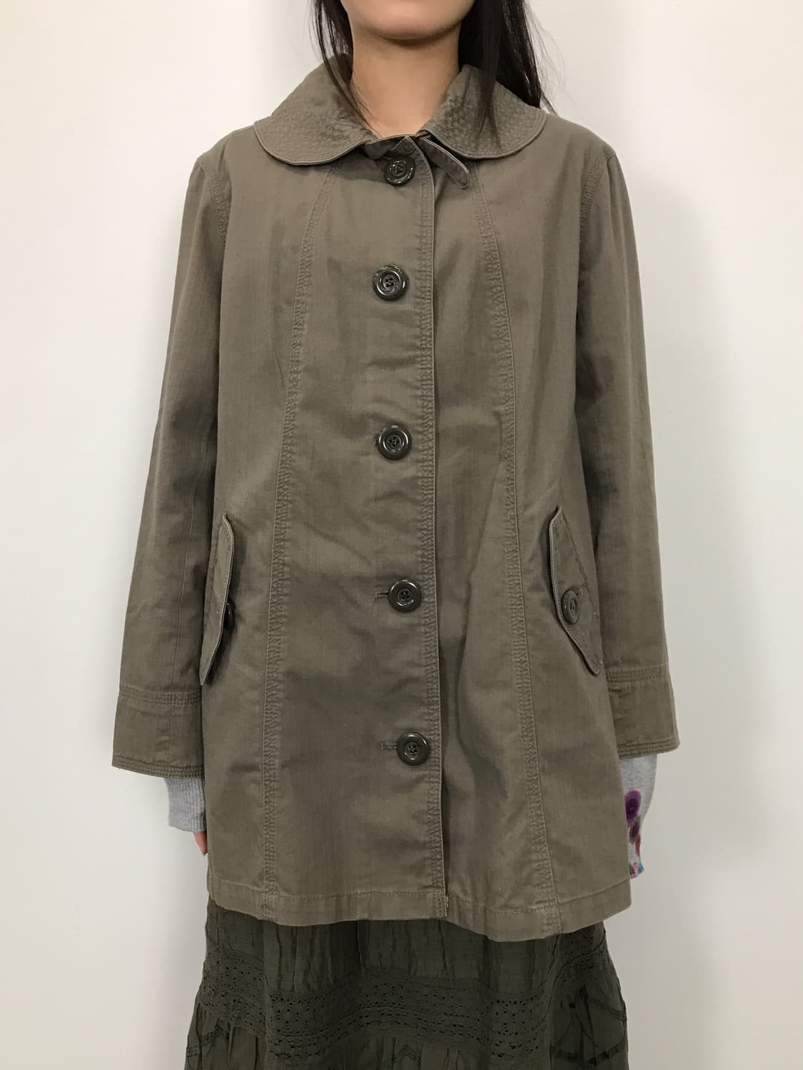 Jpn Khaki Cotton Peter Pan Collar Jacket 상품이미지2