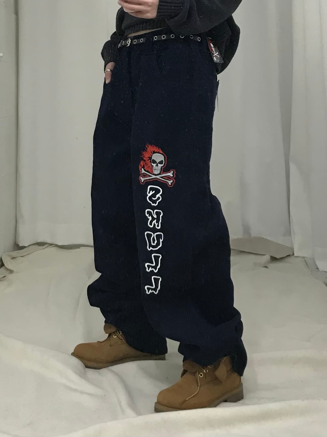 스컬 빈티지 네이비 코듀로이 골덴 힙합 팬네 상품이미지3