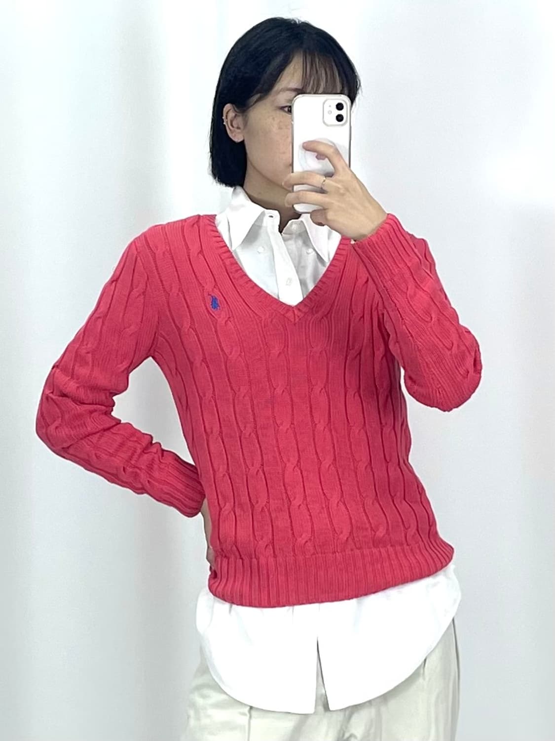 [S]폴로 핫핑크 브이넥 니트CK9760  상품이미지3