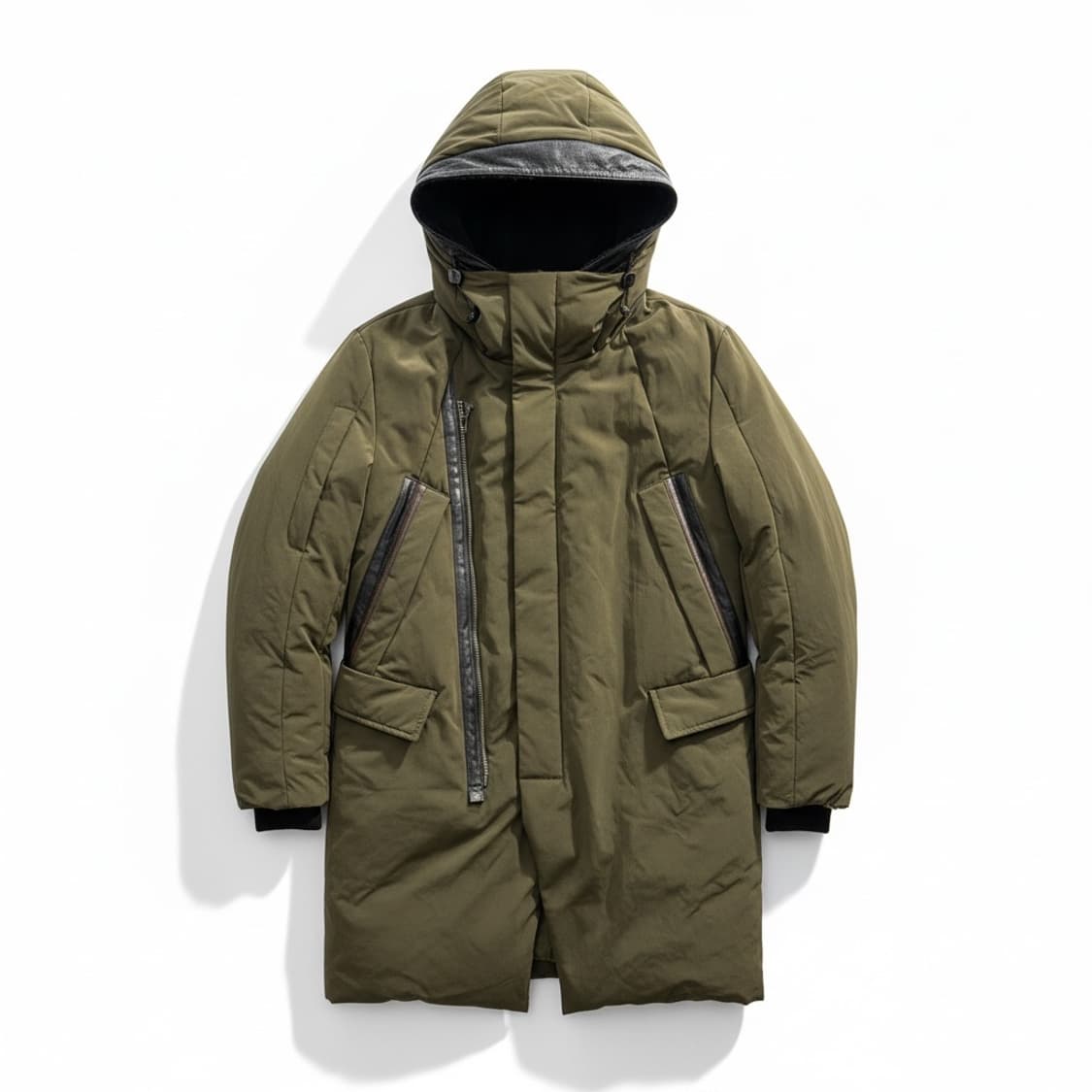 시스템옴므 다운필 레더 구스다운 롱패딩 카키 100 상품이미지1