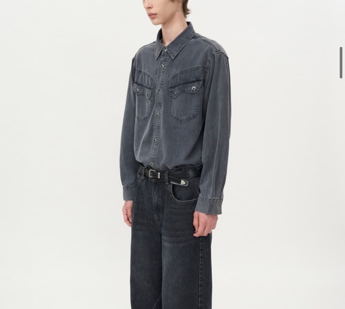 인사일런스 워시드 데님 웨스턴 셔츠 WASHED GREY L사이즈 상품이미지4
