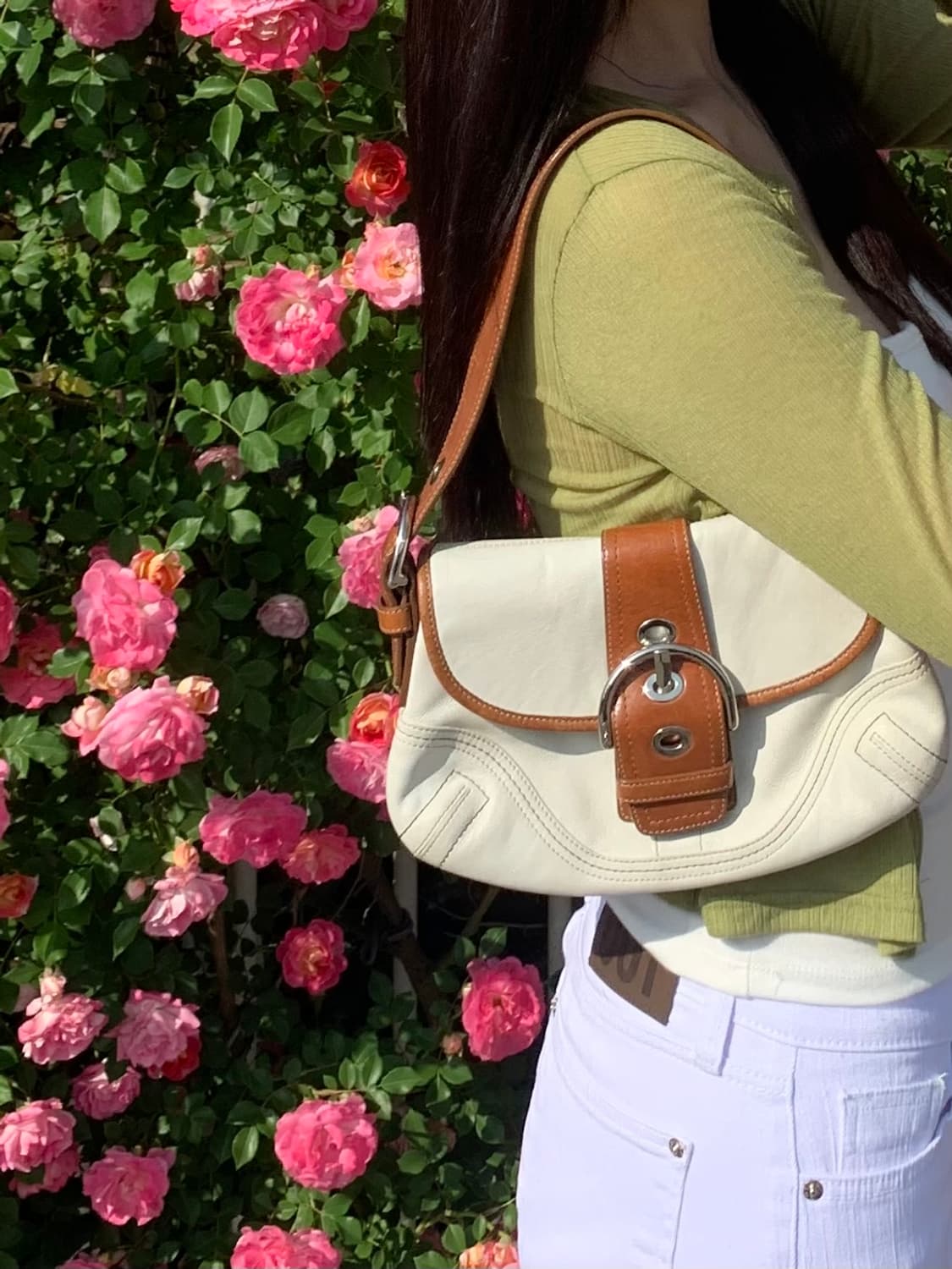 🎉SALE🎉 🤍 👜 Coach 화이트&카멜 레더 소호 숄더백 상품이미지1