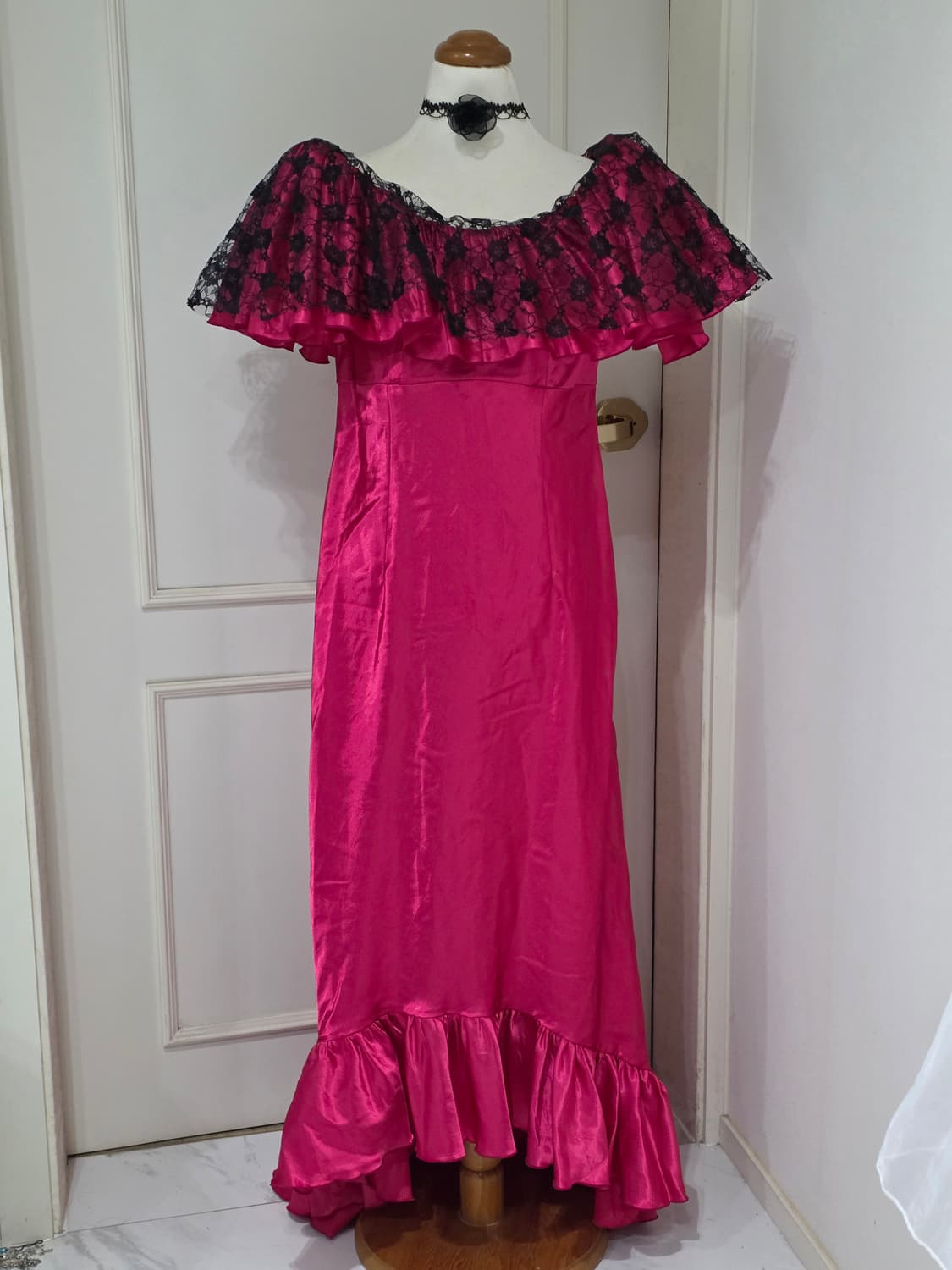 일본빈티지)오프숄더 레이스 새팅 캉캉 롱드레스 갸루파티댄스연주회시상식섹시 상품이미지7