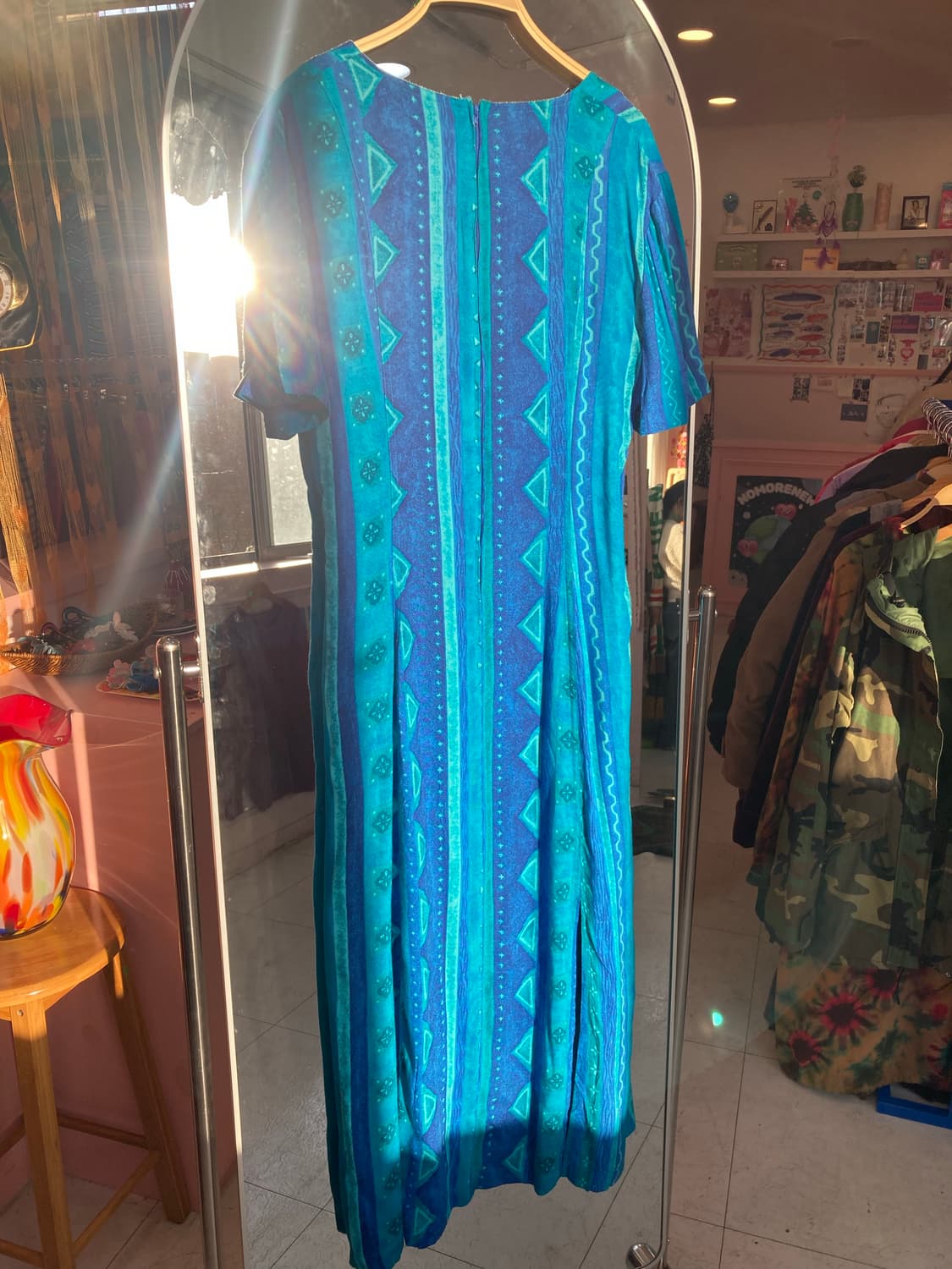 블루 패턴 에스닉 스퀘어넥 원피스 상품이미지5