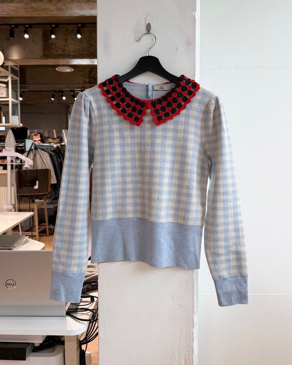 orla kiely 블루 체크 카라넥 니트  상품이미지2