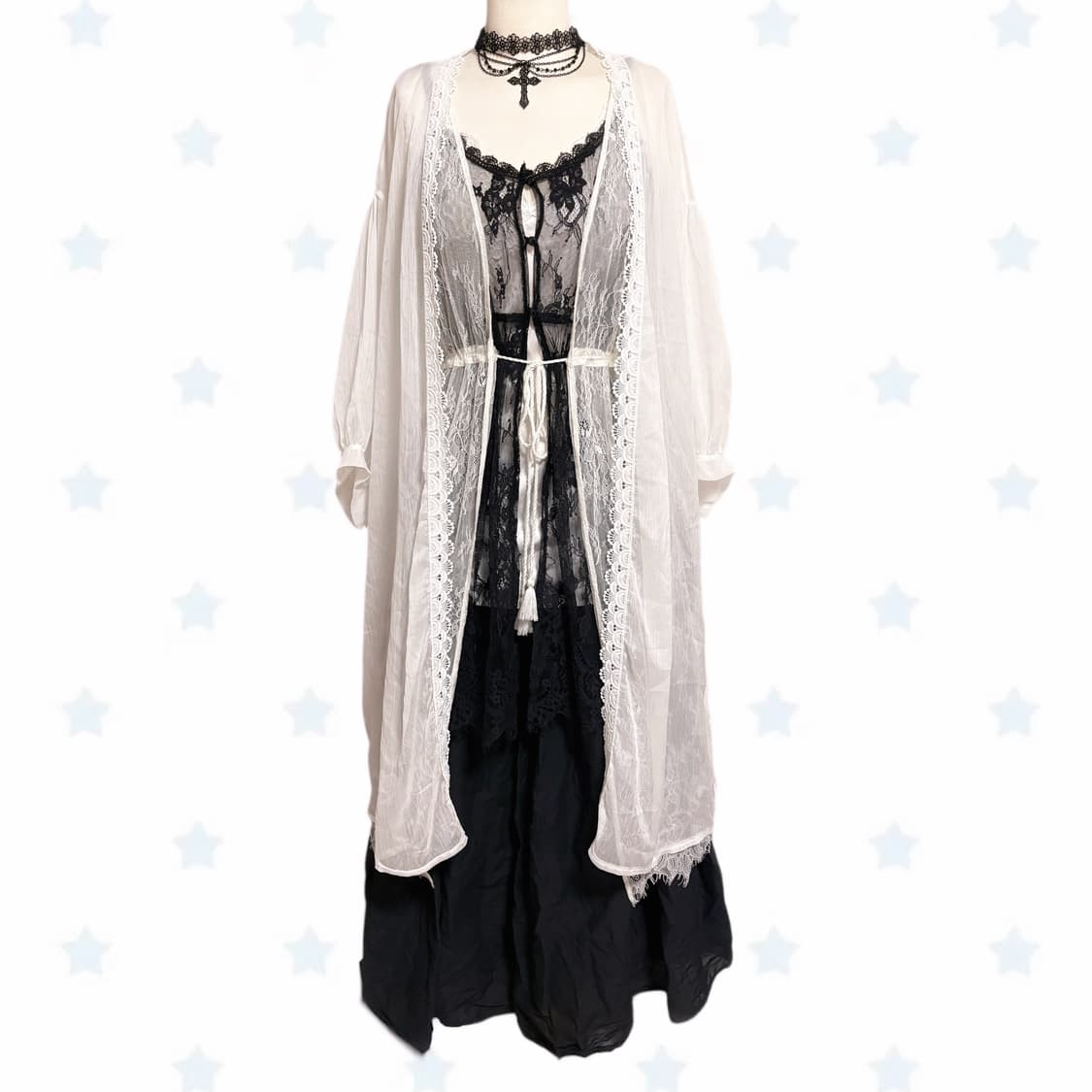 빈티지크루 쿠앤크 생화이트 블랙 페어리 을지로 엑시즈팜 레이어드 코디 상품이미지1