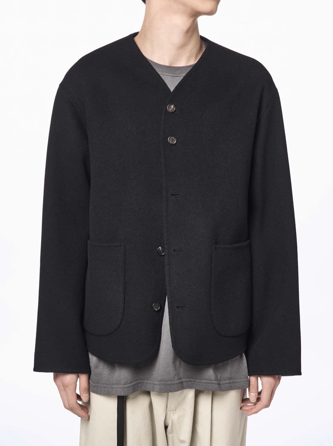 이얼즈어고 블랙 울 칼라리스 자켓 M 상품이미지2