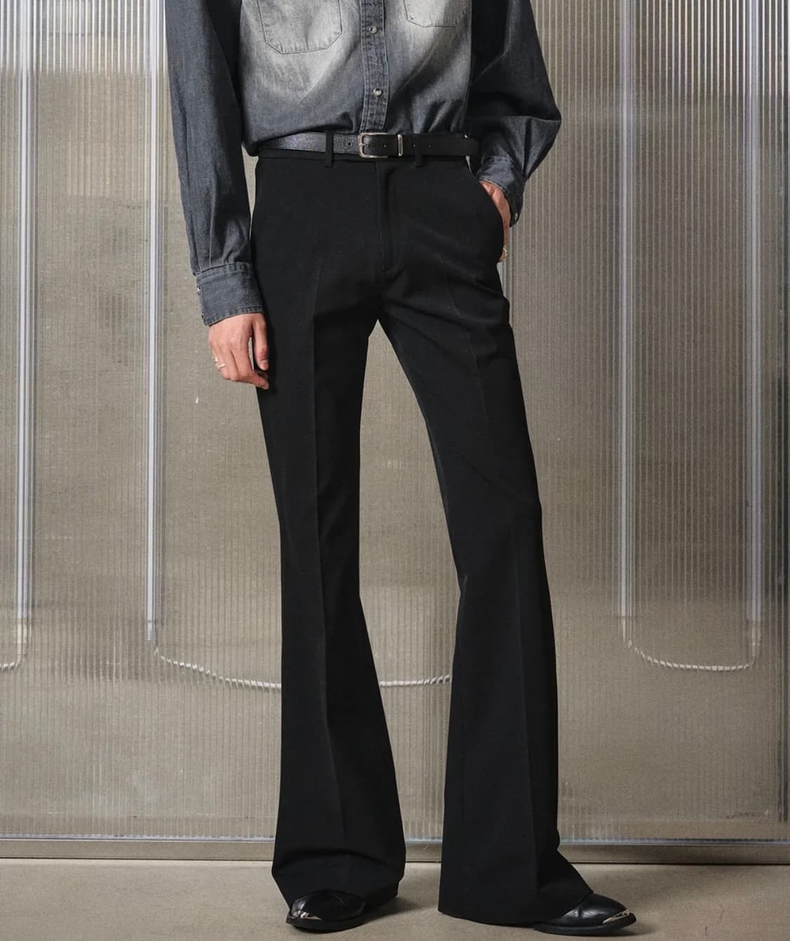 LMOOD 잔느 플레어 슬랙스 블랙 46 상품이미지1