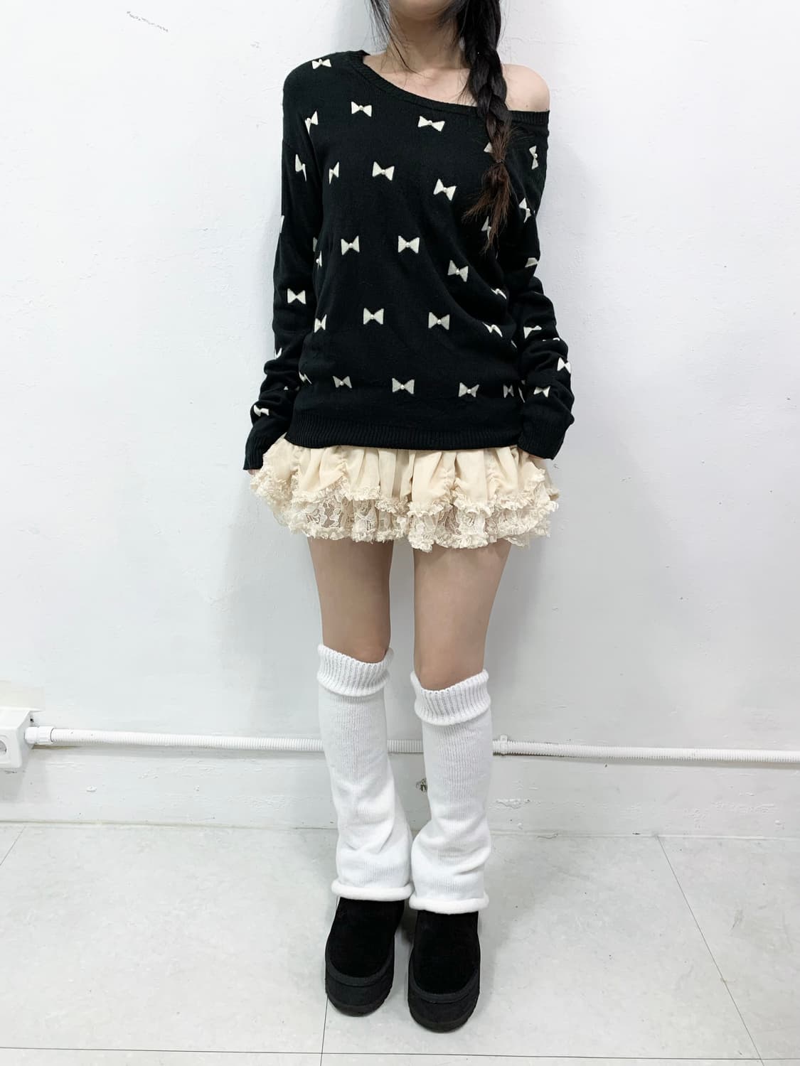 [SORRIDERE] 소리데레 로걀 리본 원숄더 니트 상품이미지2