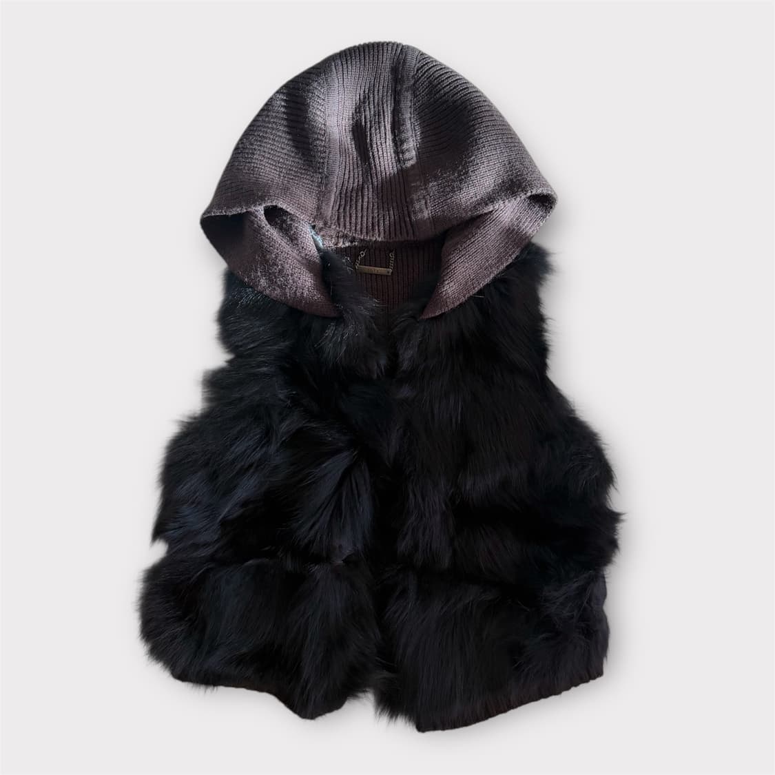 빈티지 여우털  다크브라운 퍼 니트 후드 베스트 조끼 상품이미지1