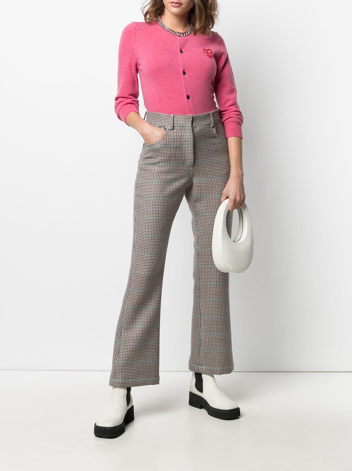 꼼데가르송 더블하트 핑크 가디건 (표기L) 실측  55반 상품이미지3