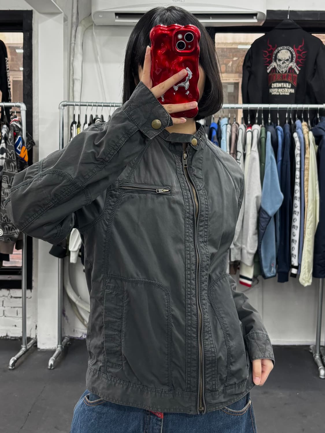 게스 넥버튼 코튼 바이커 자켓 상품이미지4