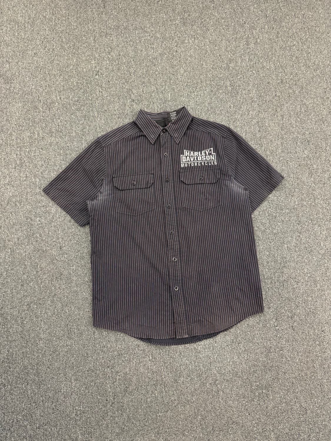 S)할리데이비슨 빈티지 후면 자수 스트라이프 반팔 셔츠(오염) 상품이미지1