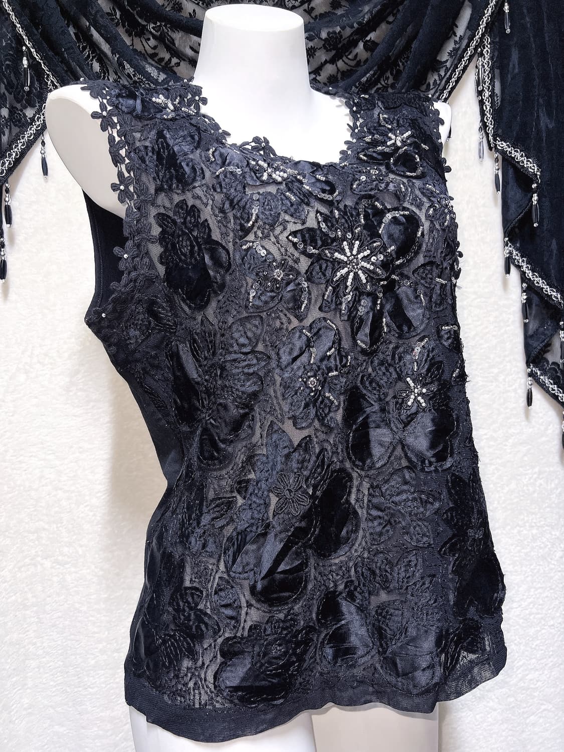 로맨틱고딕 고스 오리엔탈 비즈자수 플라워 시스루 슬리브리스 나시 페어리 상품이미지8