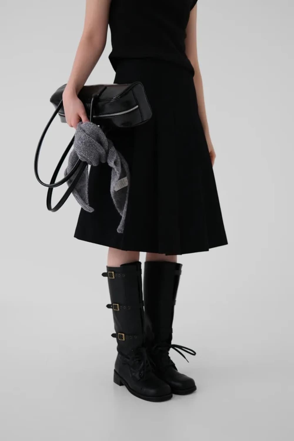 어텀 울 하프 스커트 블랙 S 상품이미지1