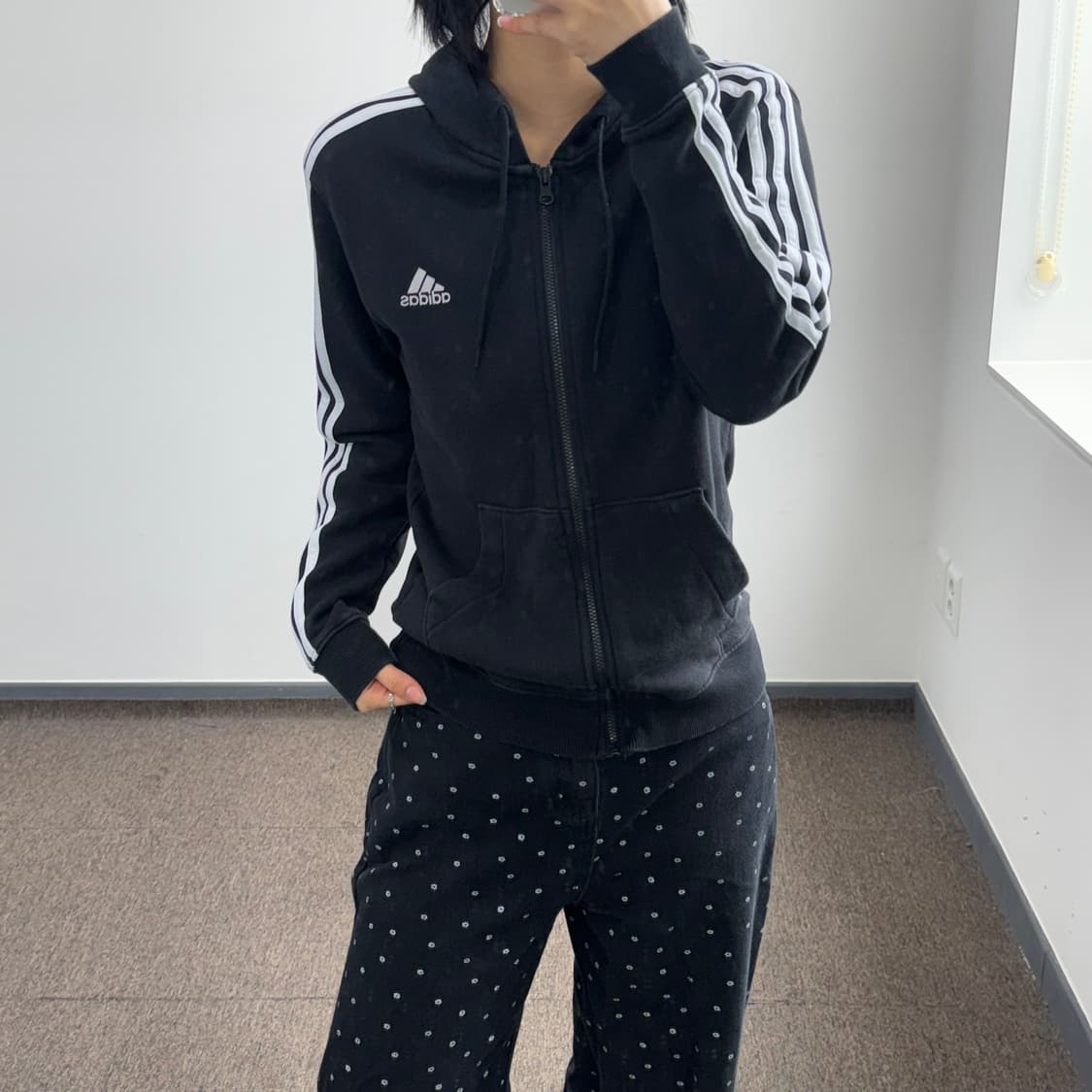 Adidas 아디다스 삼각로고 블랙 트랙탑 후드집업 상품이미지1