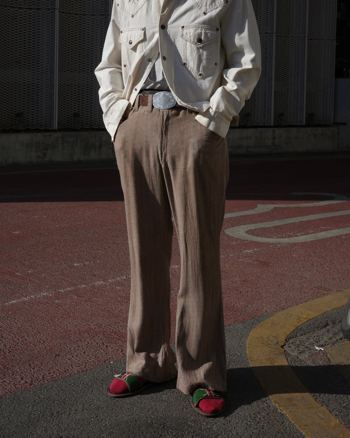 70s 빈티지 레드 핀스트라이프 플레어 슬랙스 상품이미지7