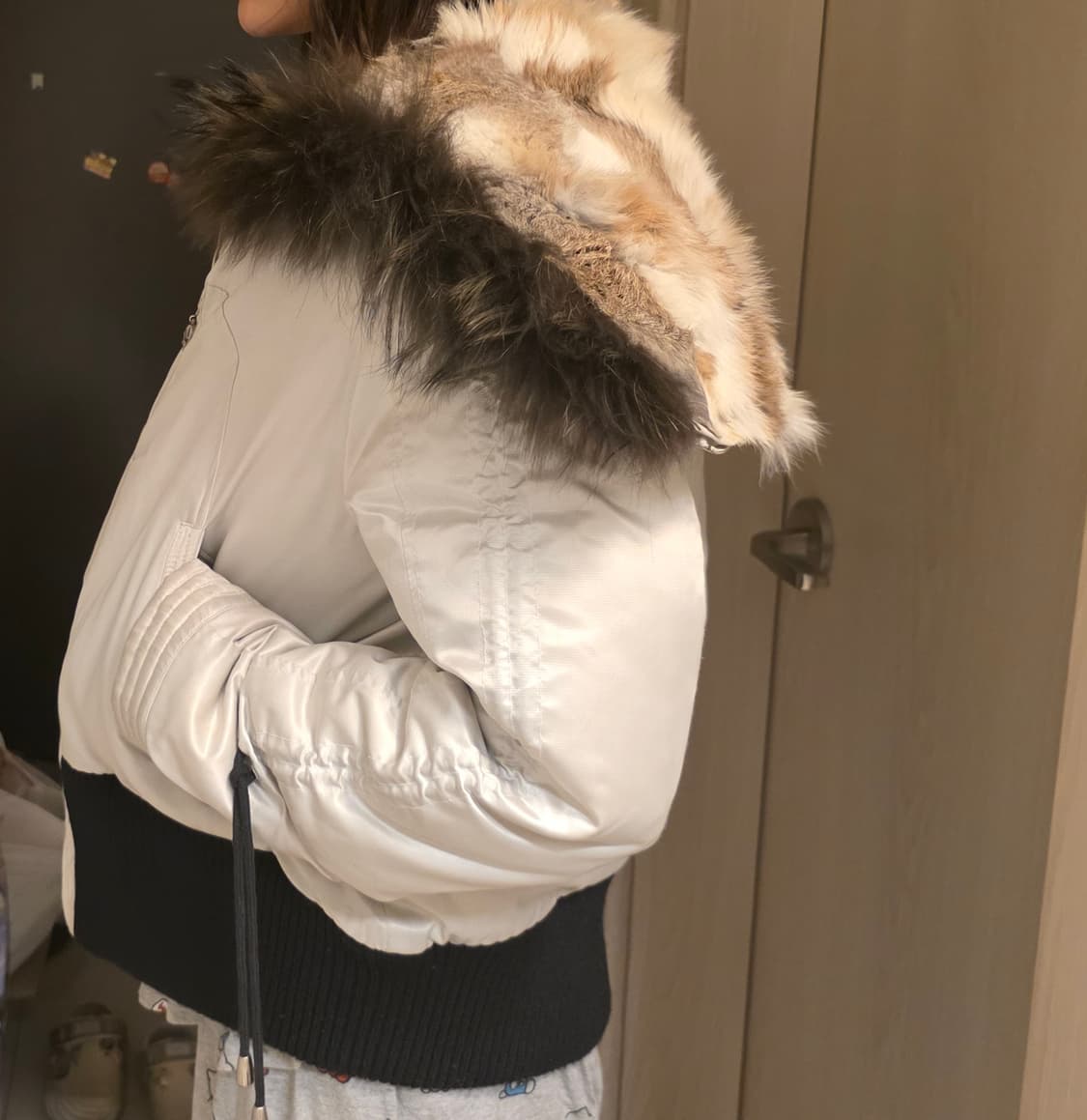 아이보리 후드 케이프 퍼패딩 상품이미지8