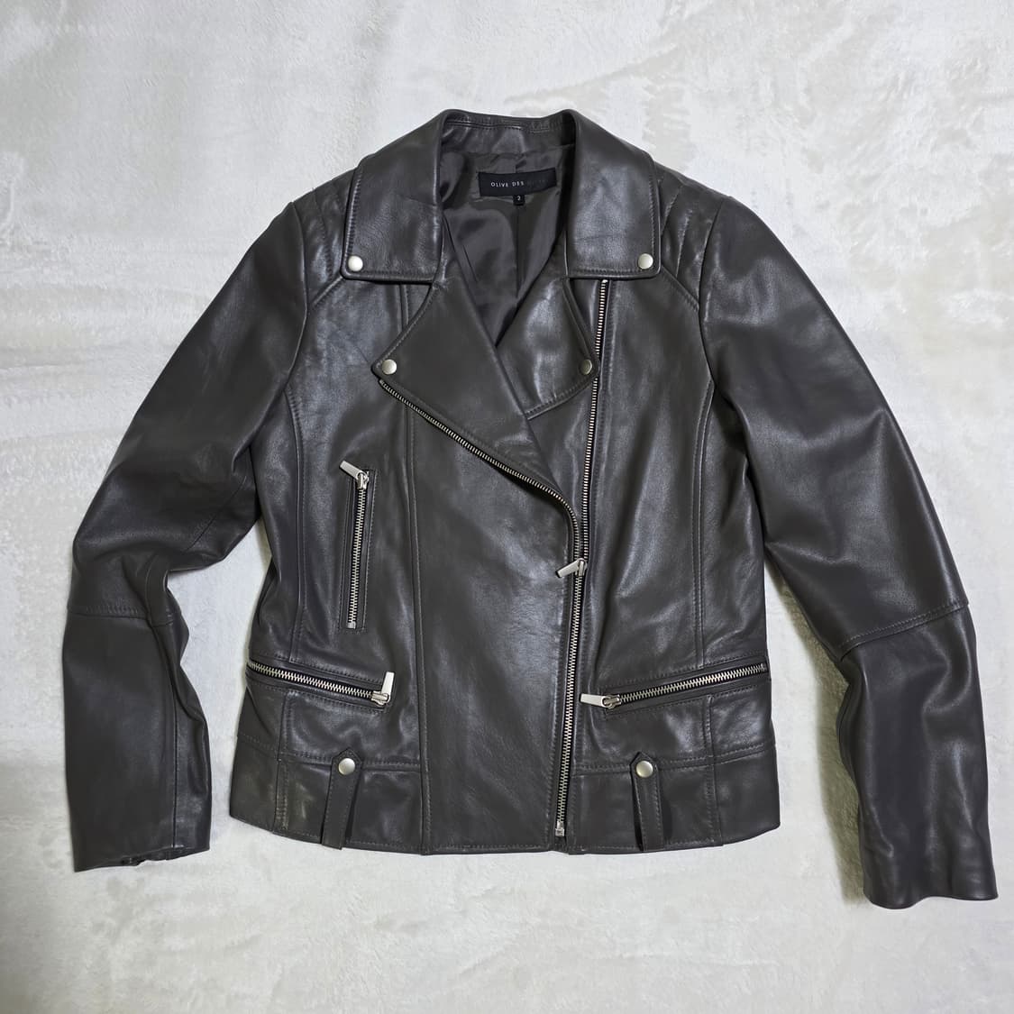 (55)여성 올리브데올리브 양가죽 라이더 자켓 그레이 상품이미지1