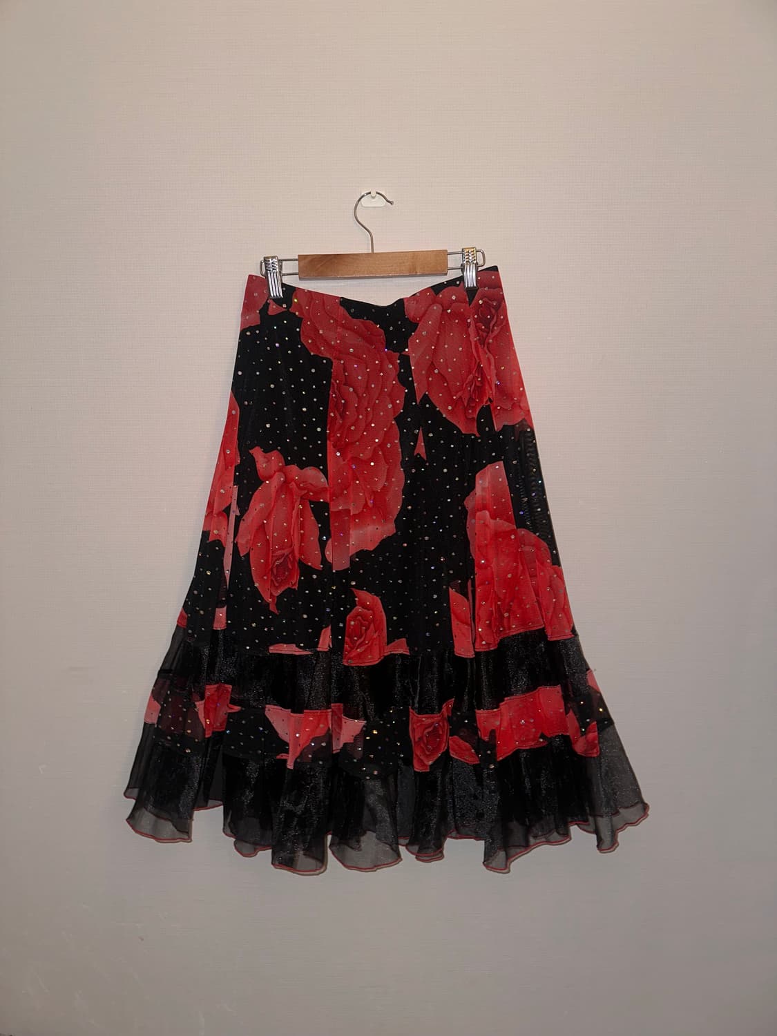 빈티지 로즈 글리터 프릴 미디스커트 상품이미지5