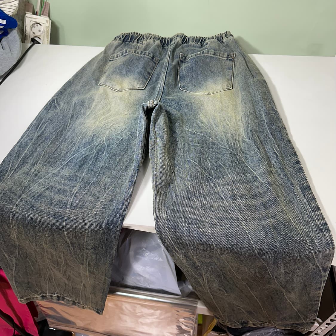 M 빈티지 와이드핏 썬더녹워시드 밴딩 데님팬츠 상품이미지6