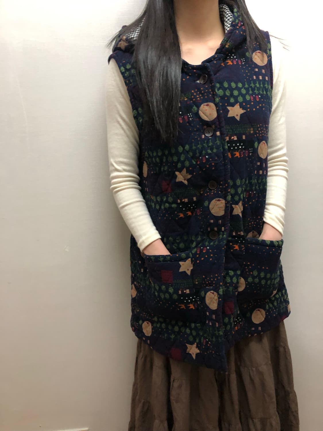 빈티지 네이비 모리걸 프린팅 베스트 패딩 상품이미지7