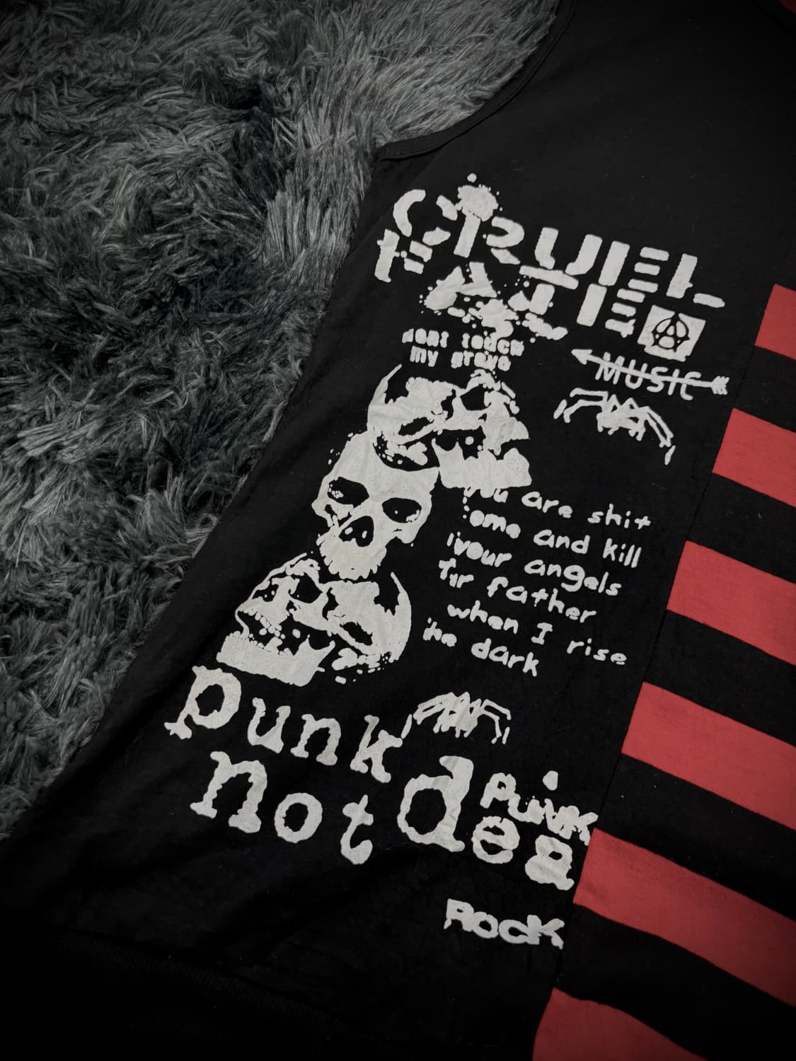 Y2K 펑크 캣이어 후드 스트라이프 슬리브리스 상품이미지3