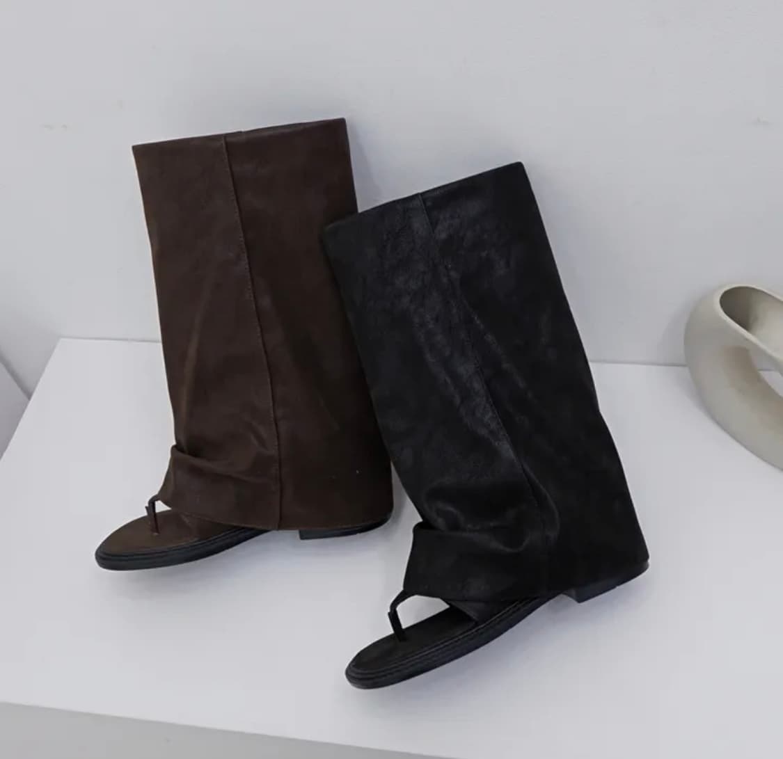 레이어드 워머 셔링 쪼리 하프부츠 미들부츠 브라운 250 상품이미지2