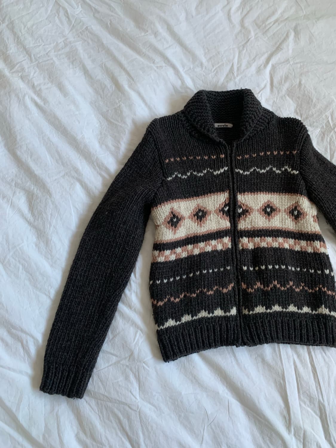 브라운 패턴 니트 집업 상품이미지3