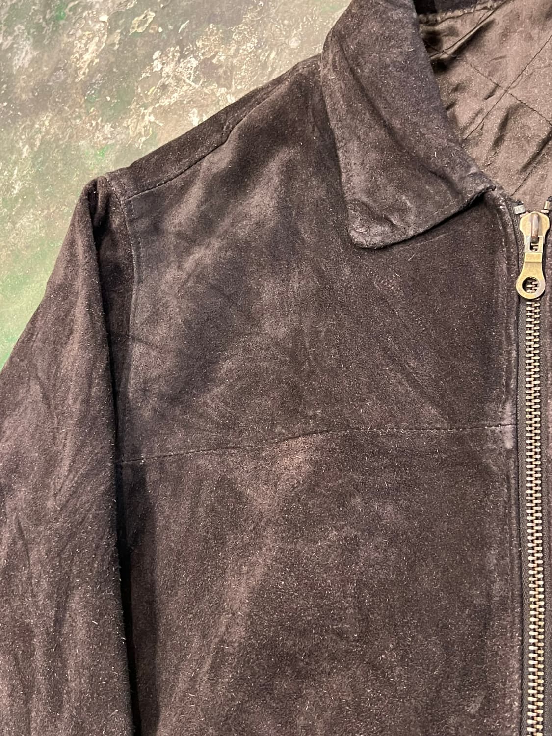 90's [XL] 가죽 자켓 빈티지 스웨이드 레더 퀼팅 풀집업 자켓 상품이미지5