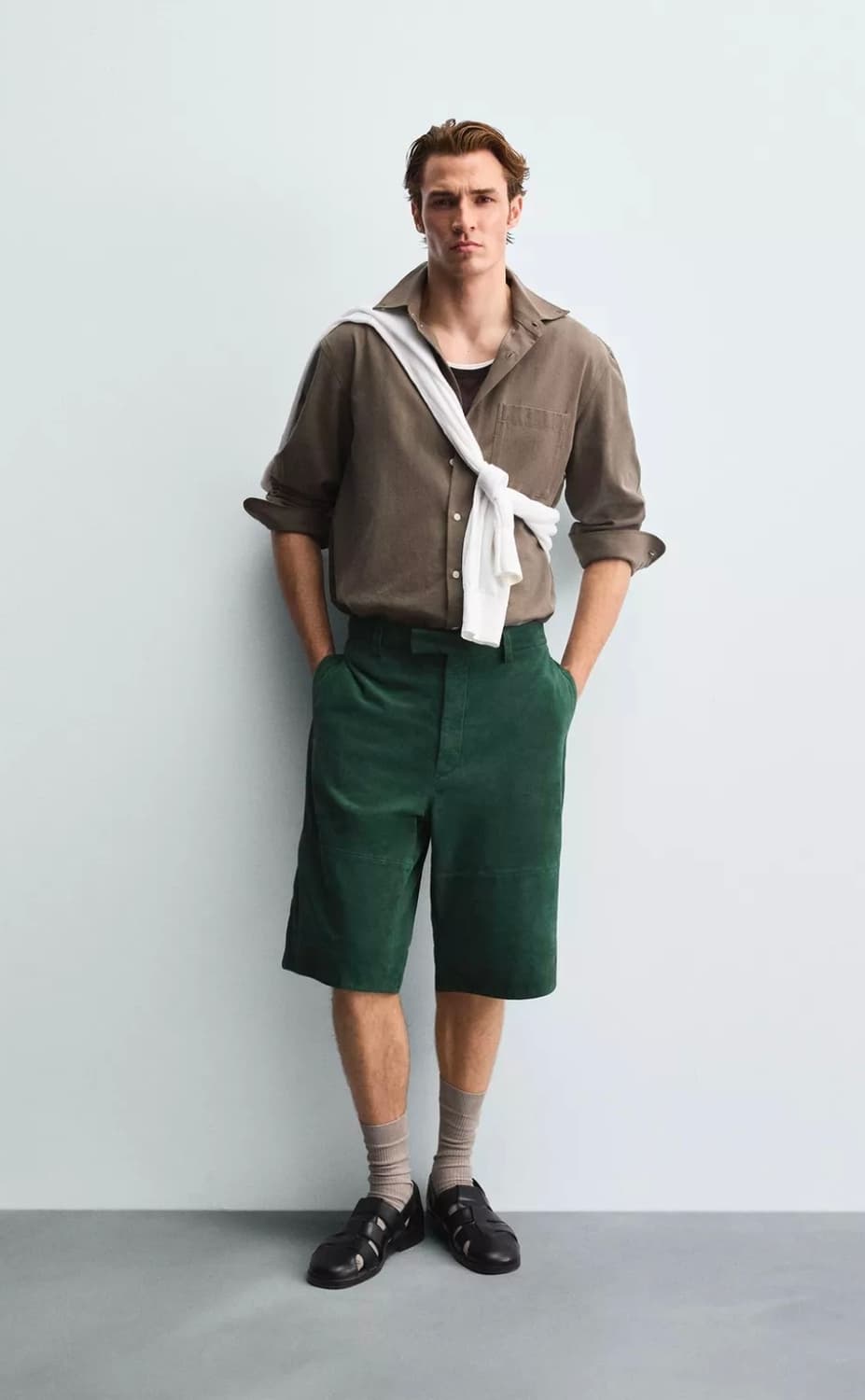 새상품 자라 양가죽 스웨이드 릴렉스핏 버뮤다 팬츠 상품이미지2