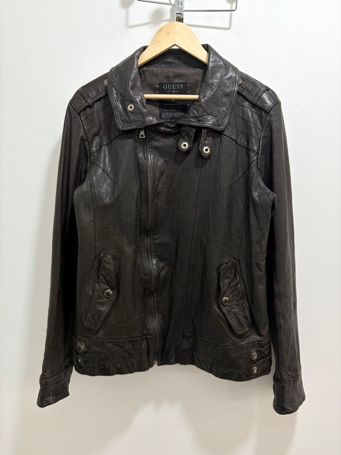 게스 양가죽 레더 하이넥 라이더 자켓 상품이미지7