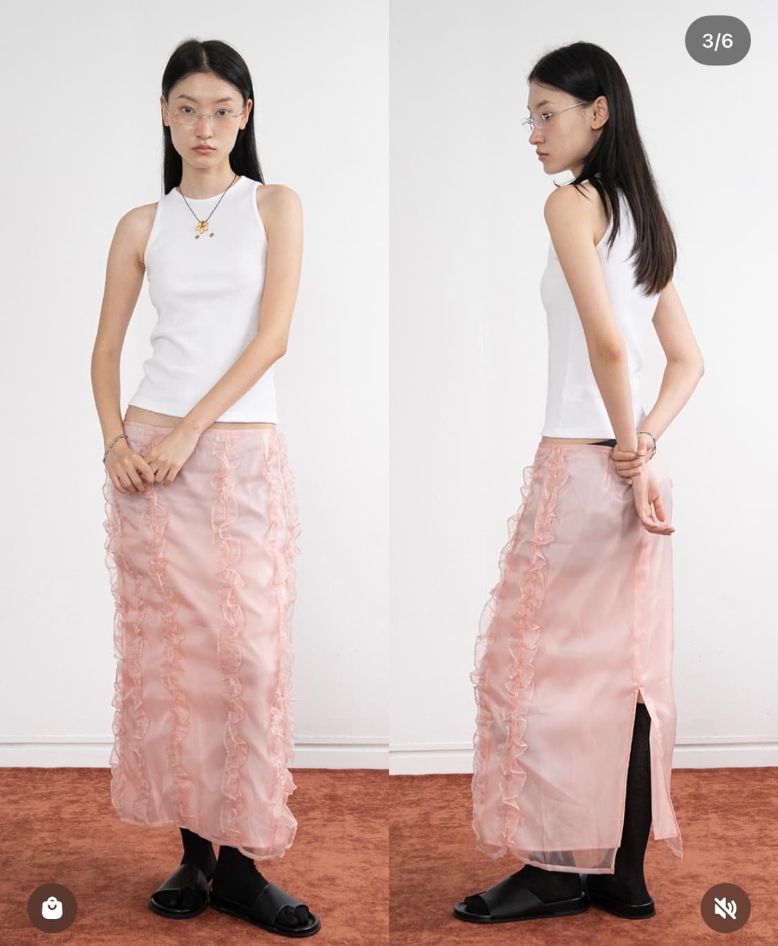 피키소사이어티 프릴 오간자 스커트 블랙 상품이미지2