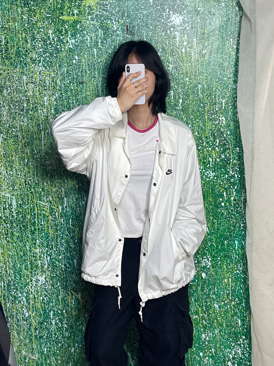 나이키 오버핏 화이트 바람막이 코치자켓 XL 상품이미지1