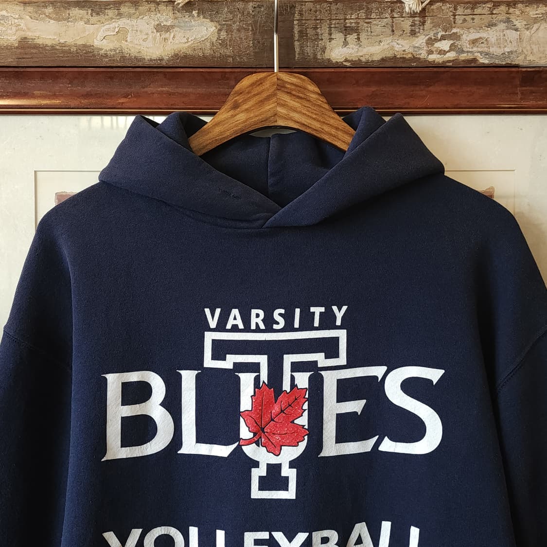 90s 러셀 후드 스웻셔츠 블루스 오리지널 빈티지 레터링 네이비 상품이미지4