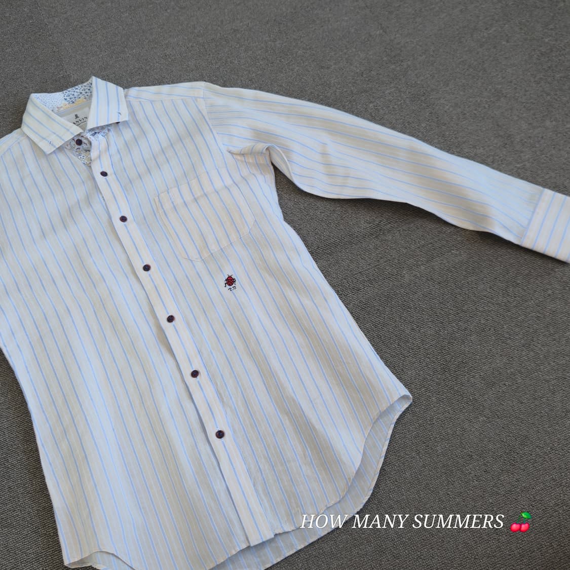 랑방컬렉션 스트라이프 긴팔 셔츠 무당벌레 자수 포인트 남방 상품이미지4