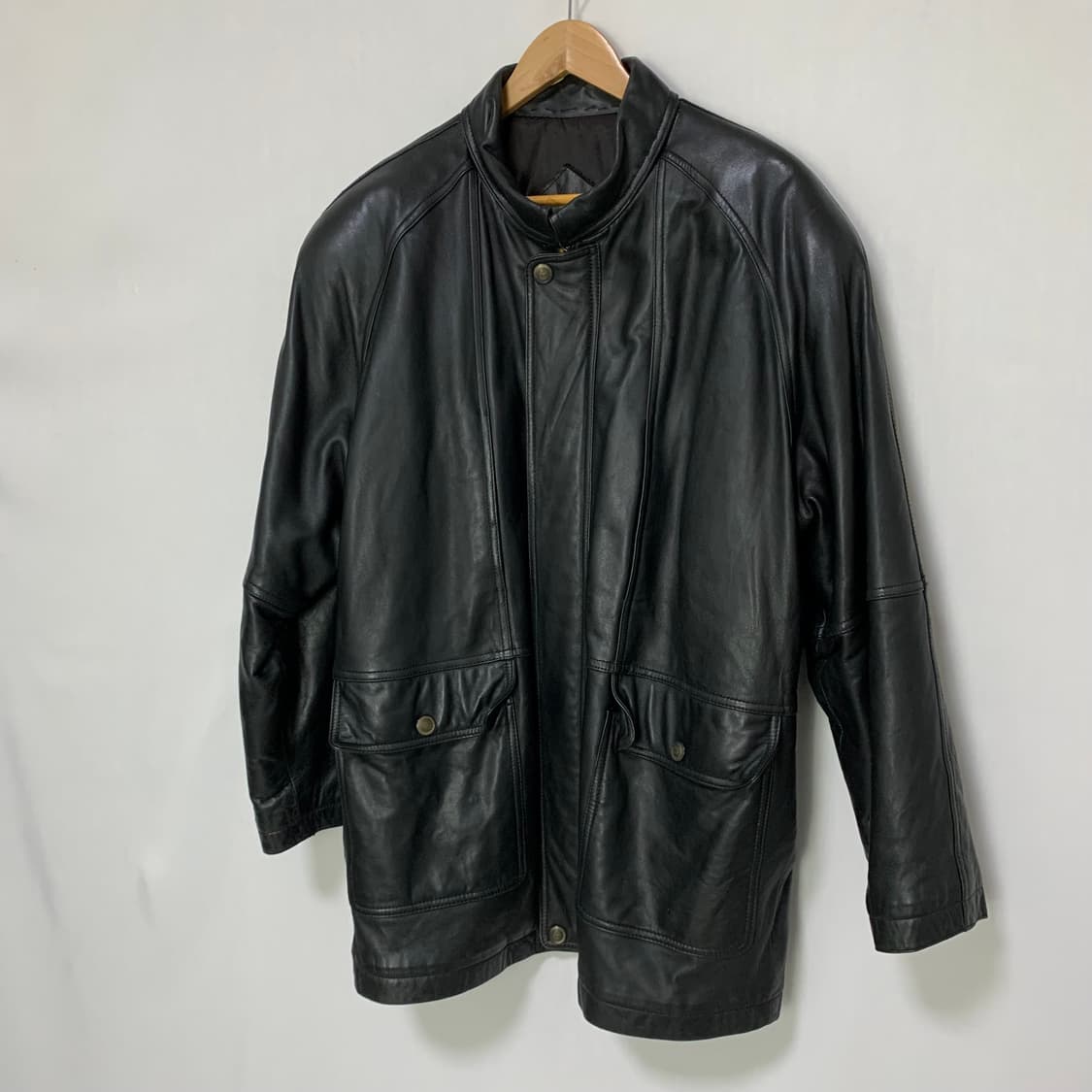 빈티지 블랙 루즈핏 양가죽 리얼레더 자켓 남성 L 남녀공용 하프코트 상품이미지4