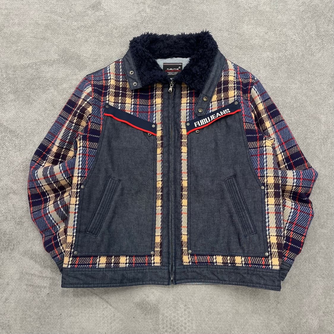 100 후부 체크 데님 울 니트 퀄팅자켓 상품이미지1