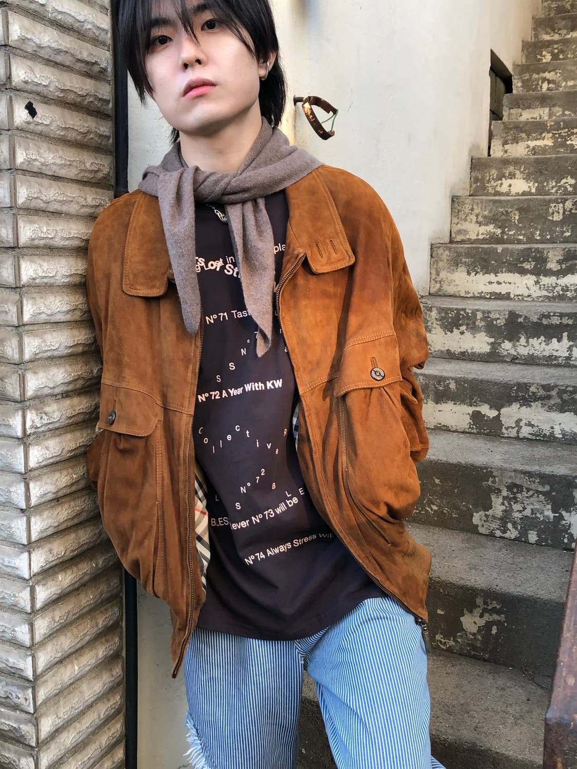 버버리 90‘s 스웨이드 하이넥 블루종 상품이미지2