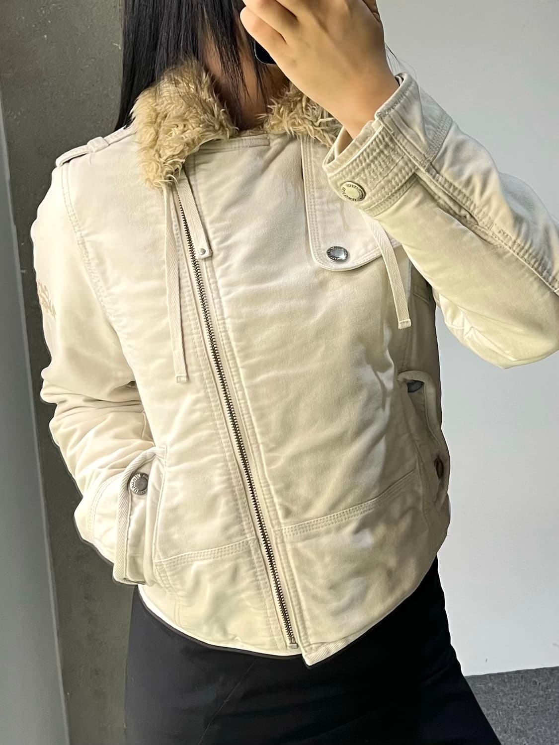 후아유 쉐르파 카라 바이커 자켓 상품이미지2