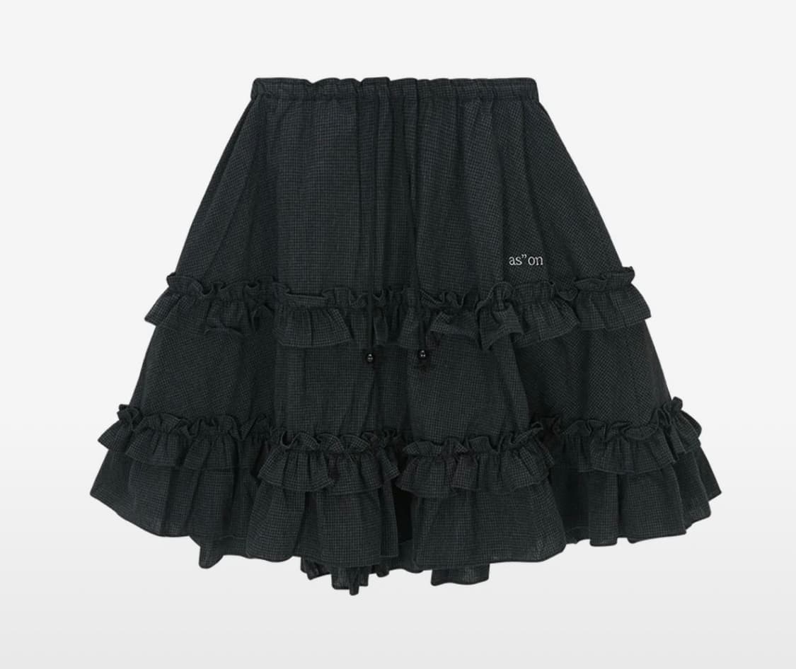 애즈온 CHECK KANGKANG MIDI SKIRT / BLACK 상품이미지1