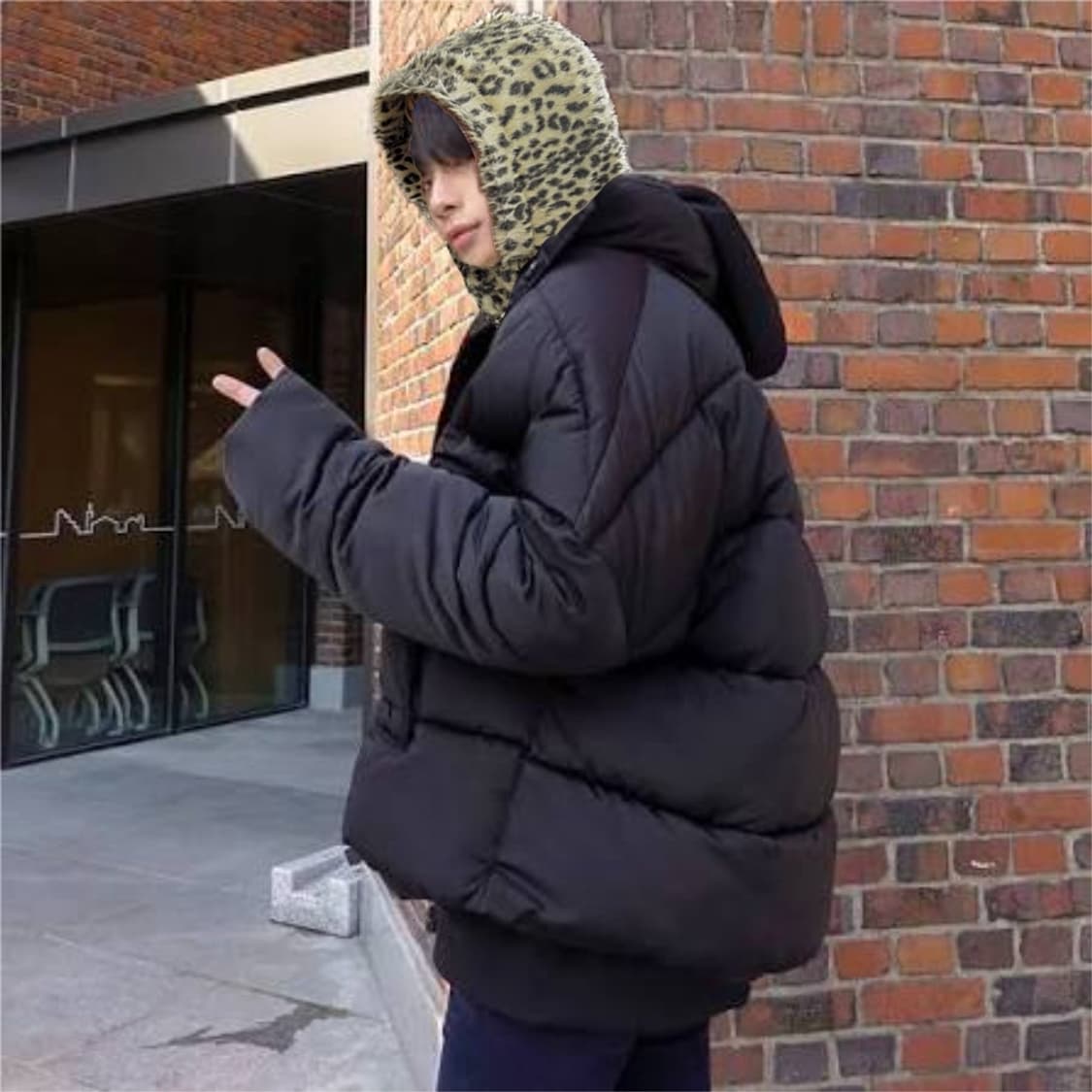 스탠드얼론 레오파드 모헤어 안감패딩  후드캡 상품이미지1