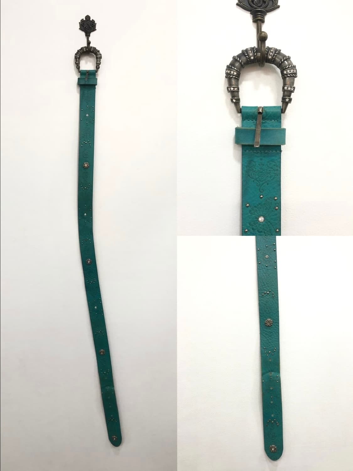 teal western buckle leather belt 상품이미지2