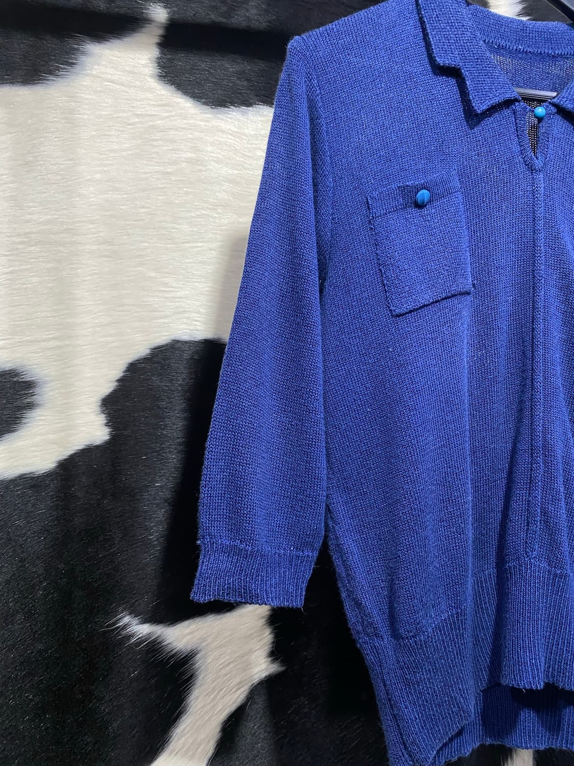 Japanese vtg 블루 버튼 포켓 디테일 칼라 니트 상품이미지4