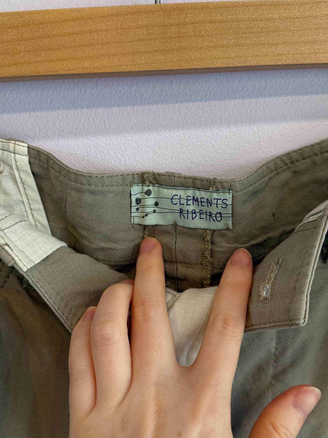 일본빈티지/ made in uk 카키 자수 코튼팬츠, 면바지 상품이미지6