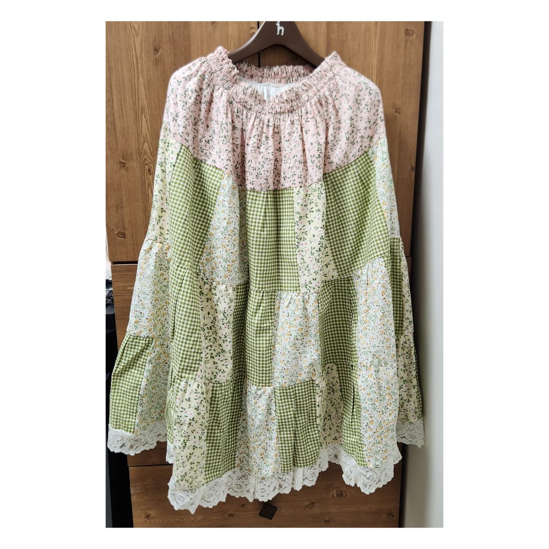 그린체크 플라워 패치스커트 상품이미지1