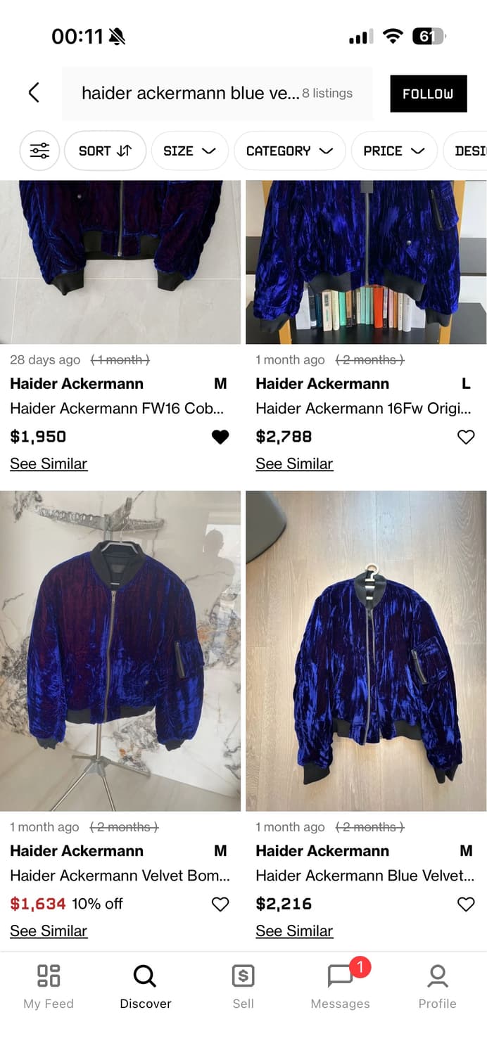 Haider Ackermann 블루 벨벳 봄버 상품이미지8