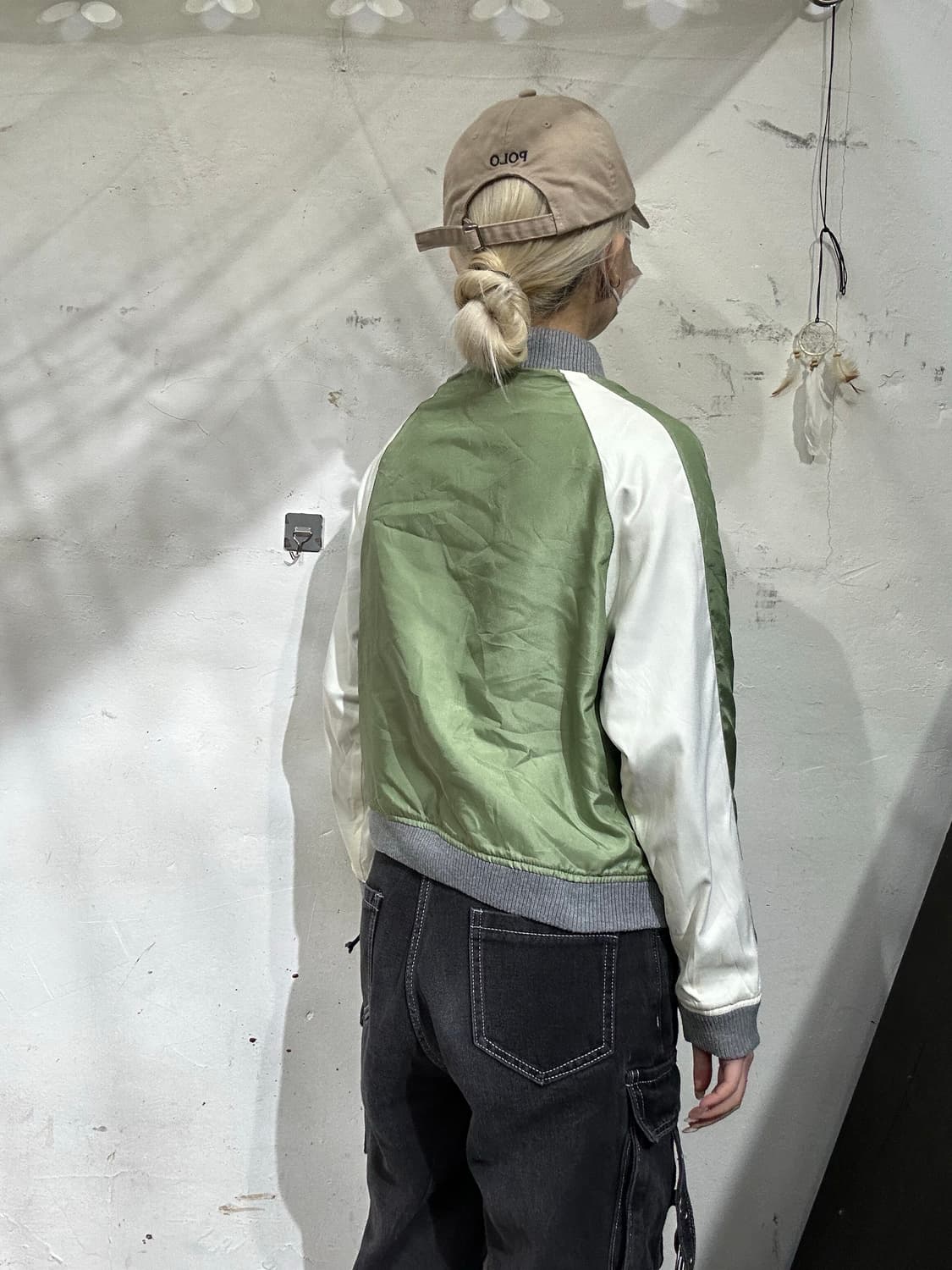 일본 빈티지 그린 화이트 스카잔 빈티지 크롭 스카잔 자켓  상품이미지3